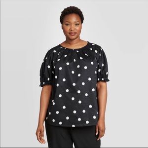NEW Ava & Viv Polka Dot Blouse T-Shirt Black 2X